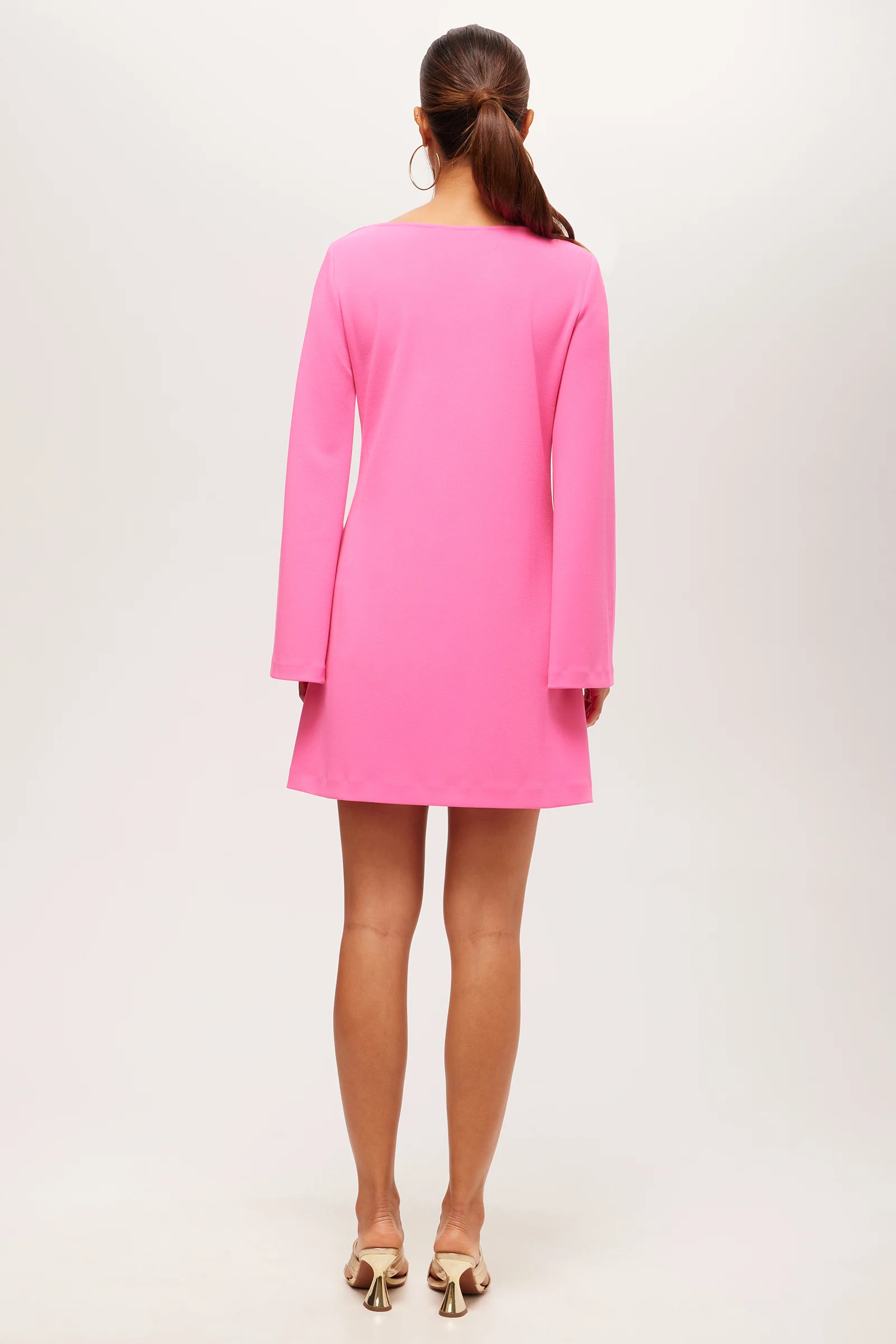Singles Long-Sleeve Keyhole Dress - Crepe Knit - Image 3