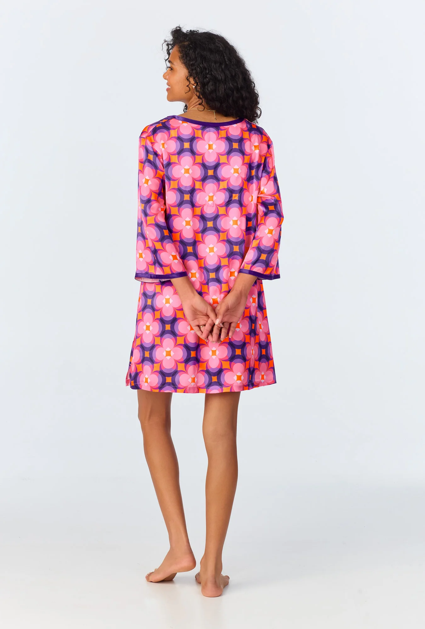 Space Cat Women's 3/4-Length Sleeve Silk Caftan - Image 3