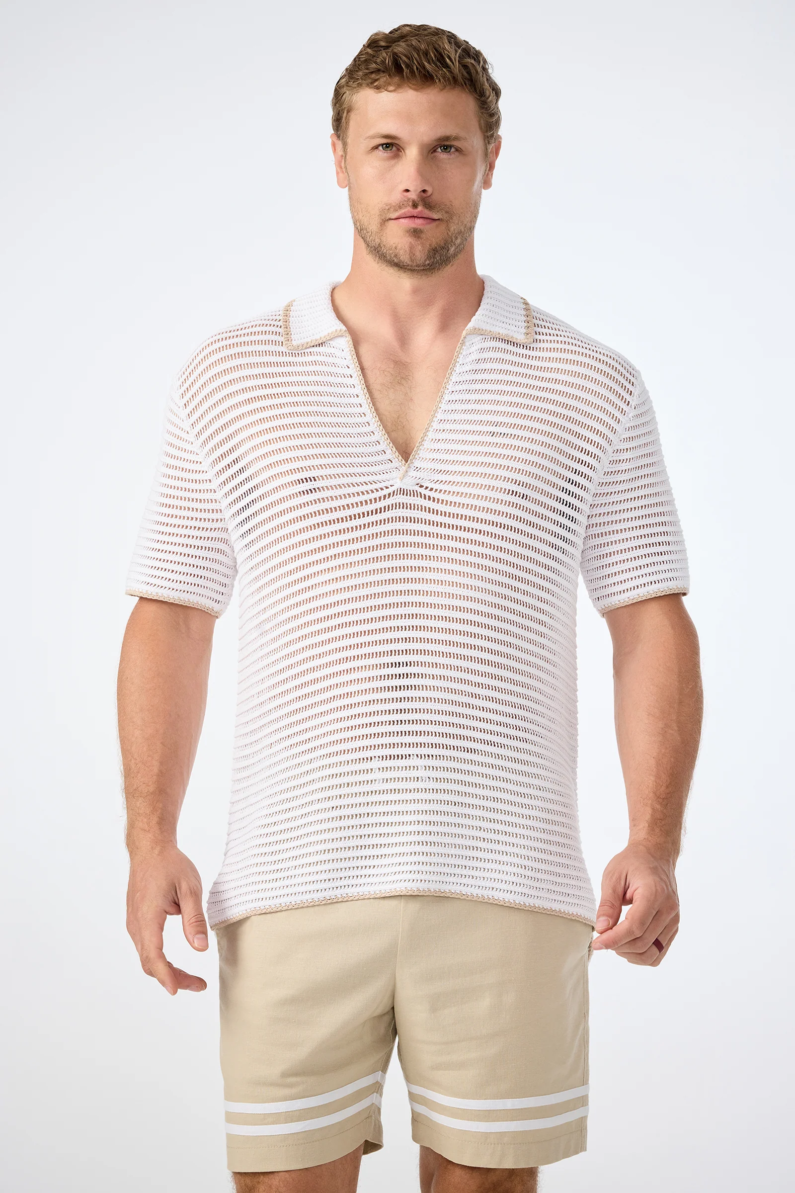 Triston Short-Sleeve Crochet Polo - Image 3