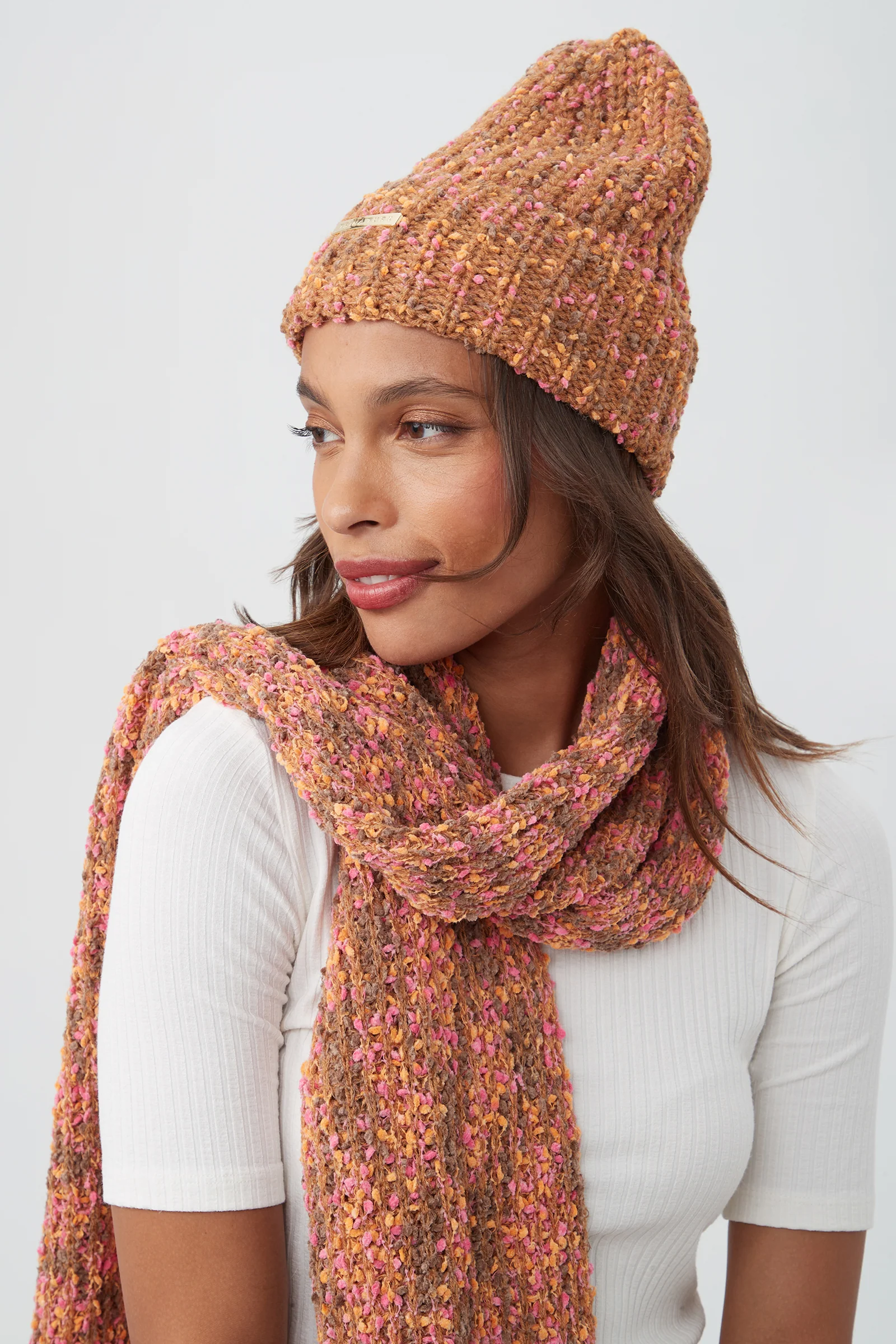 Tt Speckled Knit Beanie And Scarf