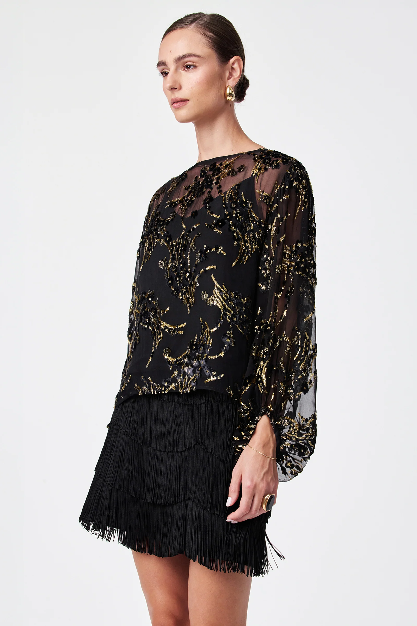 Ursa Metallic Burnout Balloon Sleeve Top - Image 3