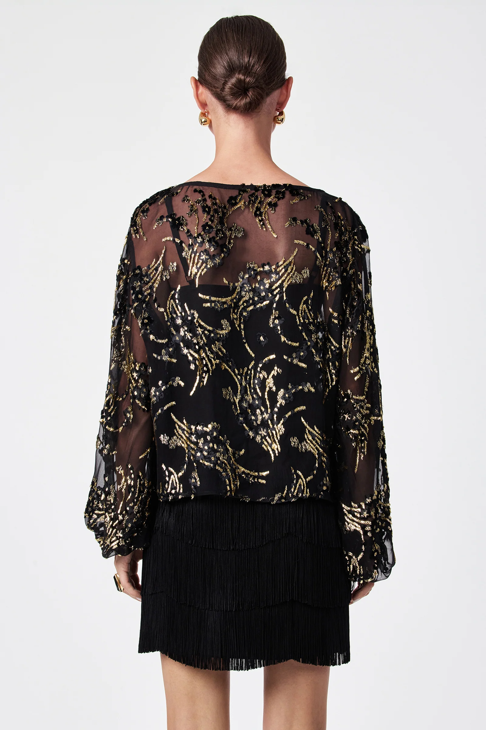 Ursa Metallic Burnout Balloon Sleeve Top - Image 4