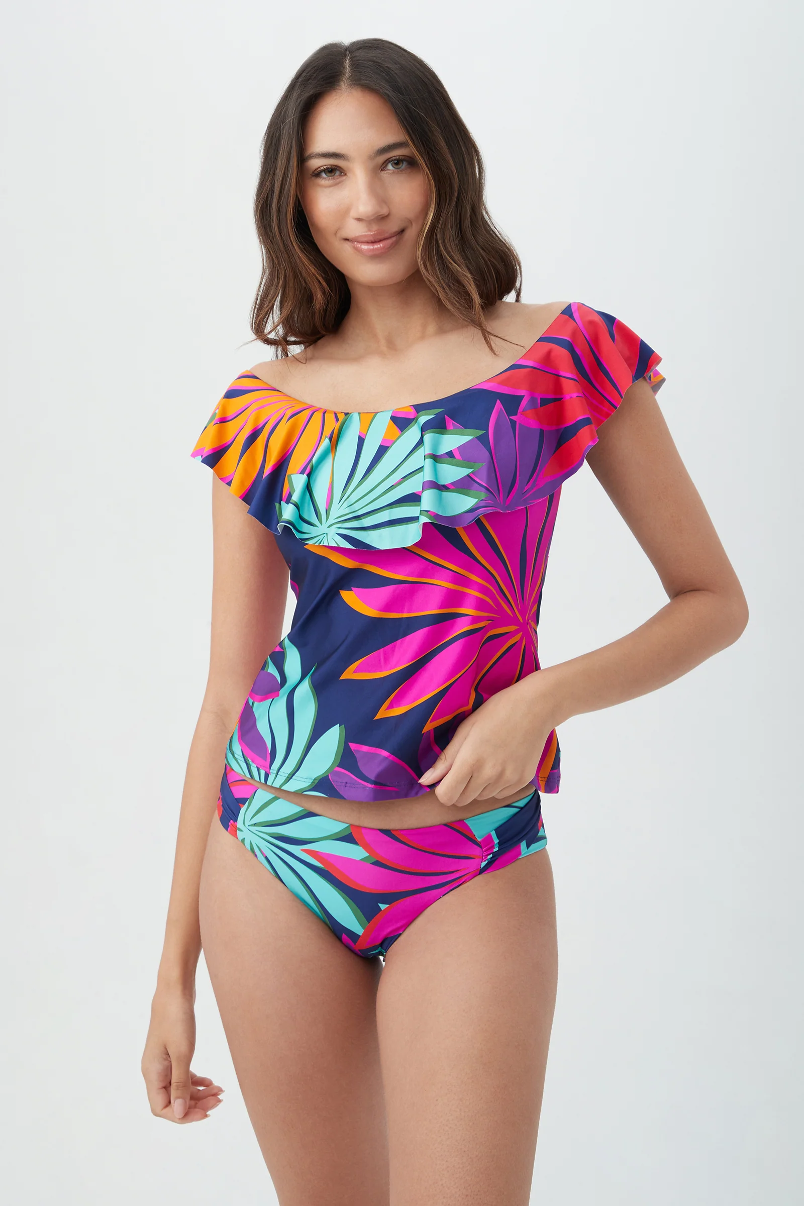 Women's Wailea Off The Shoulder Ruffle Tankini Swim Top - Image 4