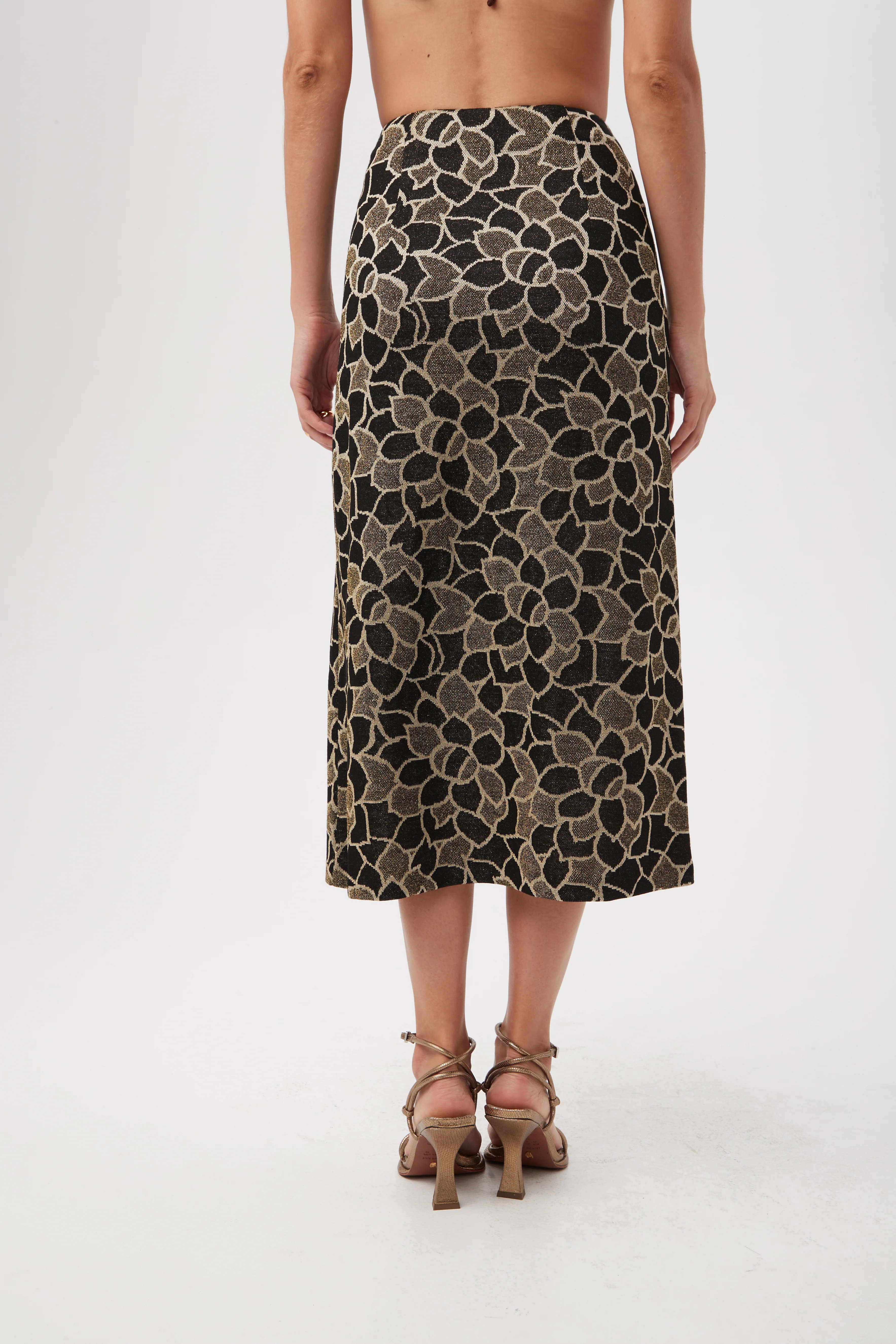 Zane Metallic Knit Jacquard Zip-Front Midi Skirt - Image 2