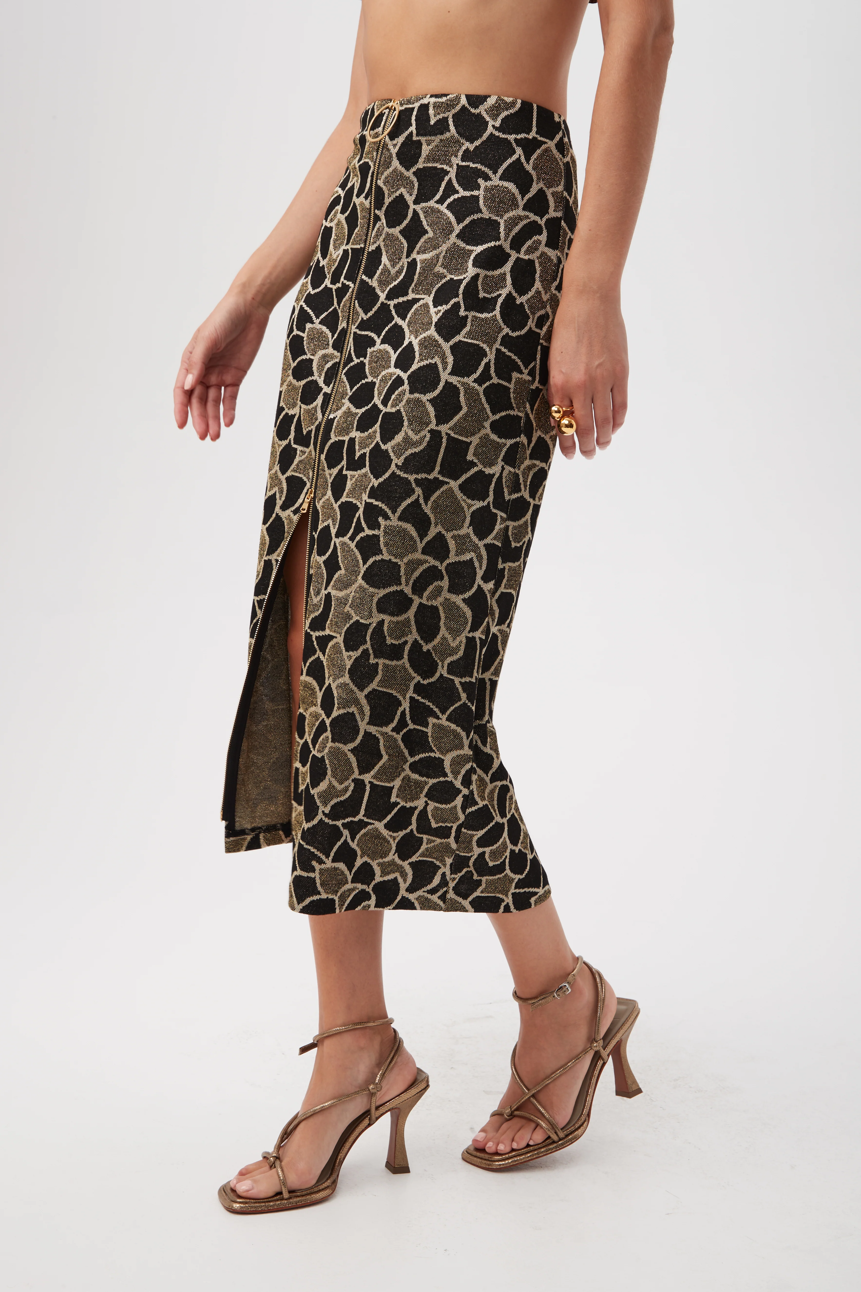 Zane Metallic Knit Jacquard Zip-Front Midi Skirt - Image 4