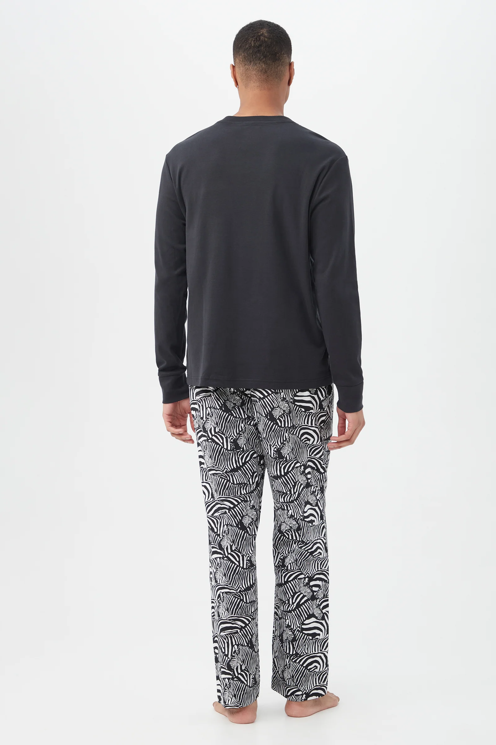 Zebra Safari Men's Long Sleeve Henley Long Pant Poplin PJ Set - Image 3