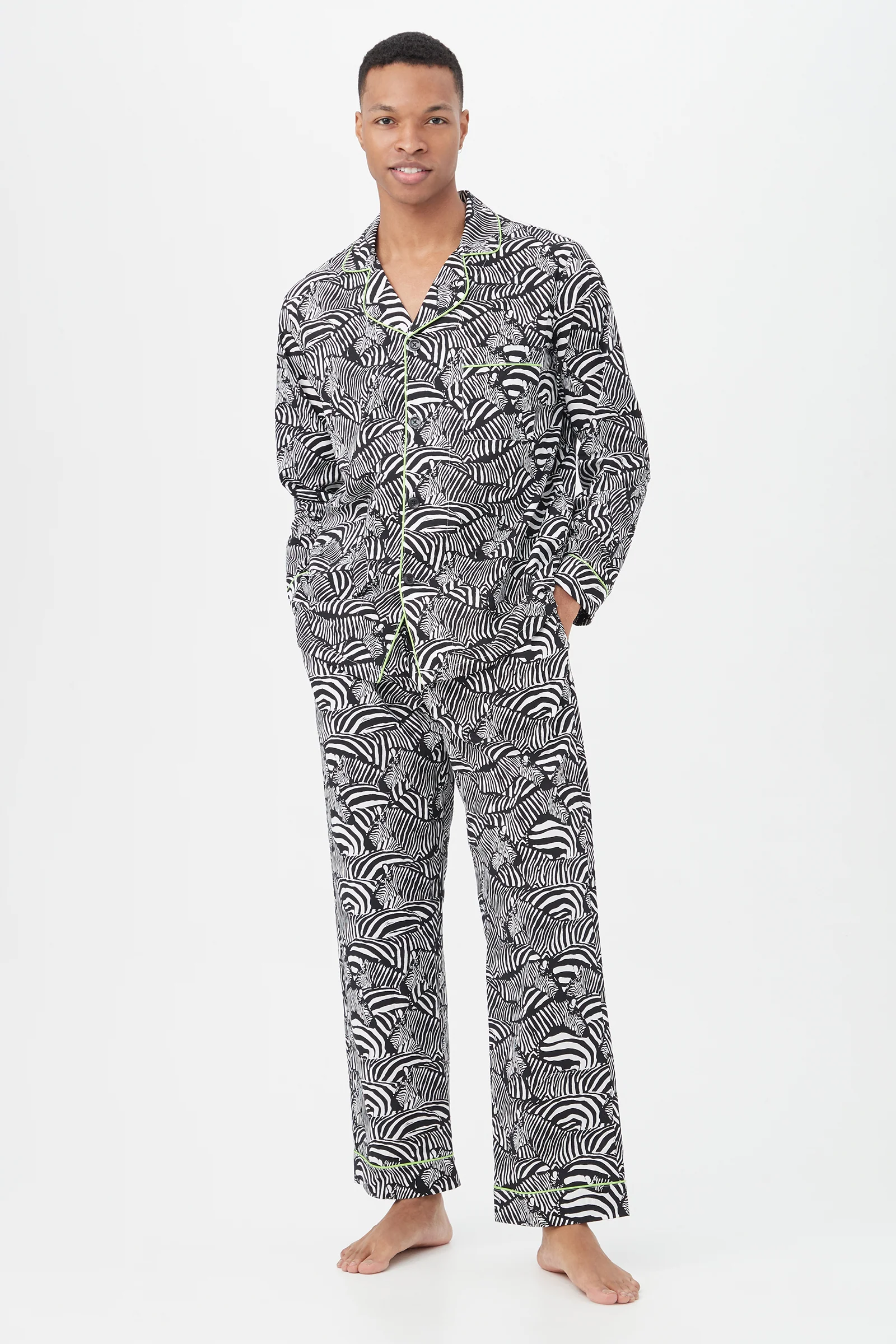 Zebra Safari Men's Long Sleeve Long Pant Poplin PJ Set