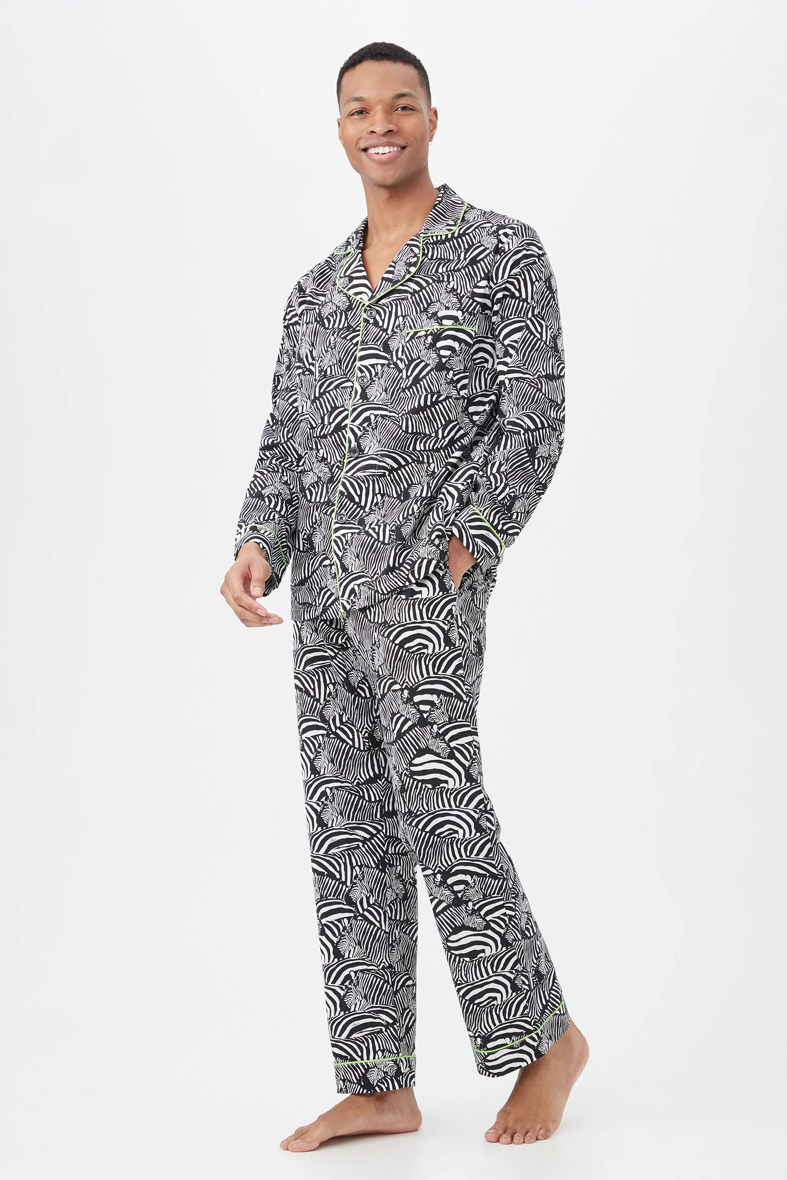 Zebra Safari Men's Long Sleeve Long Pant Poplin PJ Set - Image 2