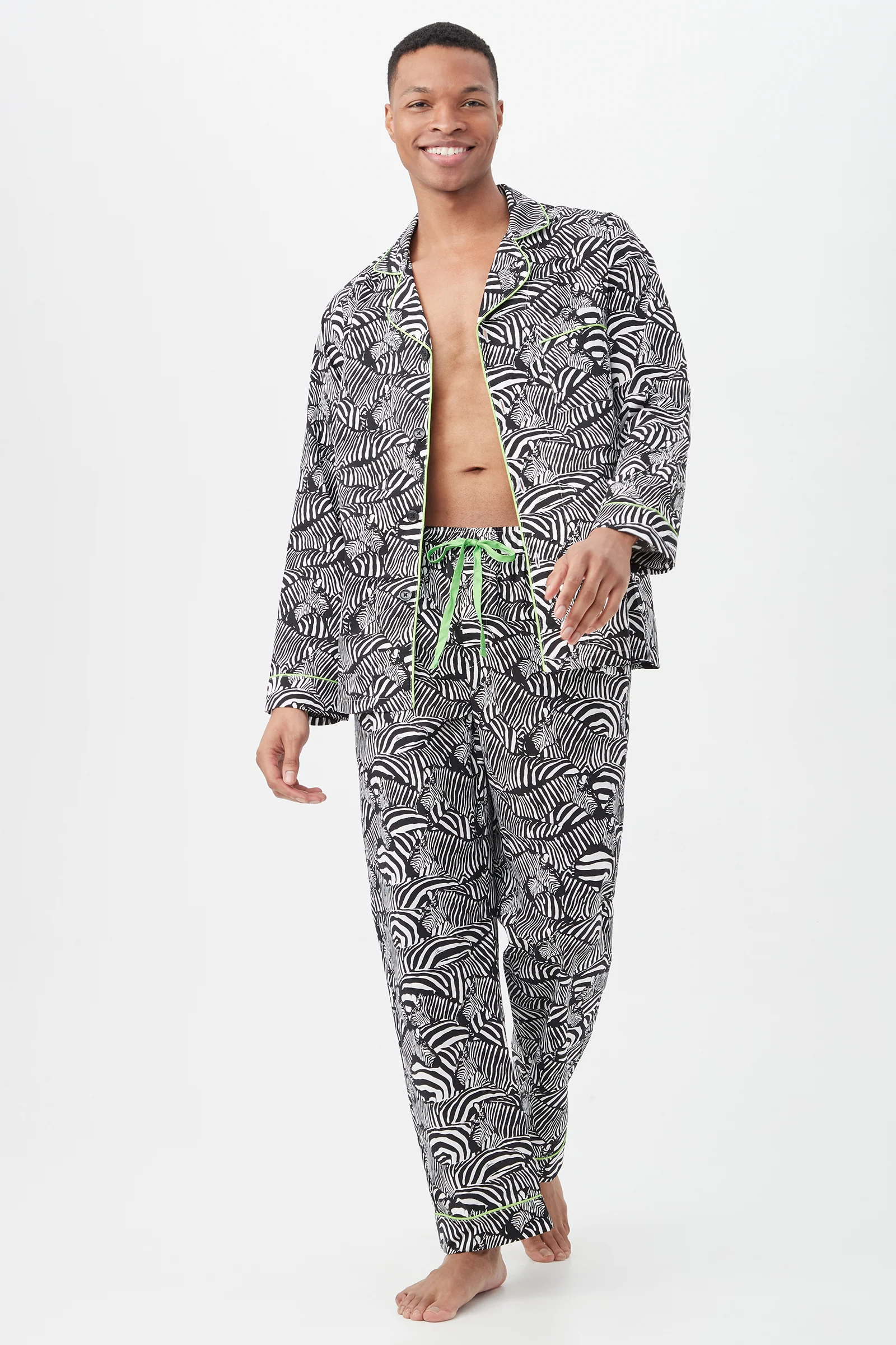 Zebra Safari Men's Long Sleeve Long Pant Poplin PJ Set - Image 5
