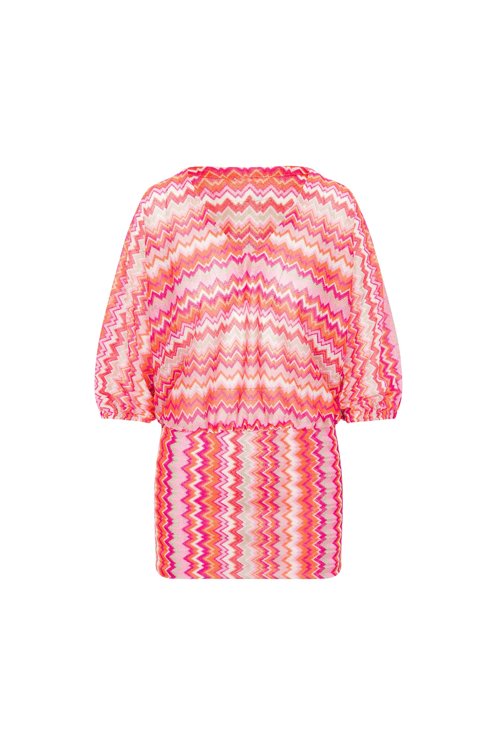 Women's Zen Zig Zag Crochet V-Neck Short Swim Cover-Up Dress - Image 2