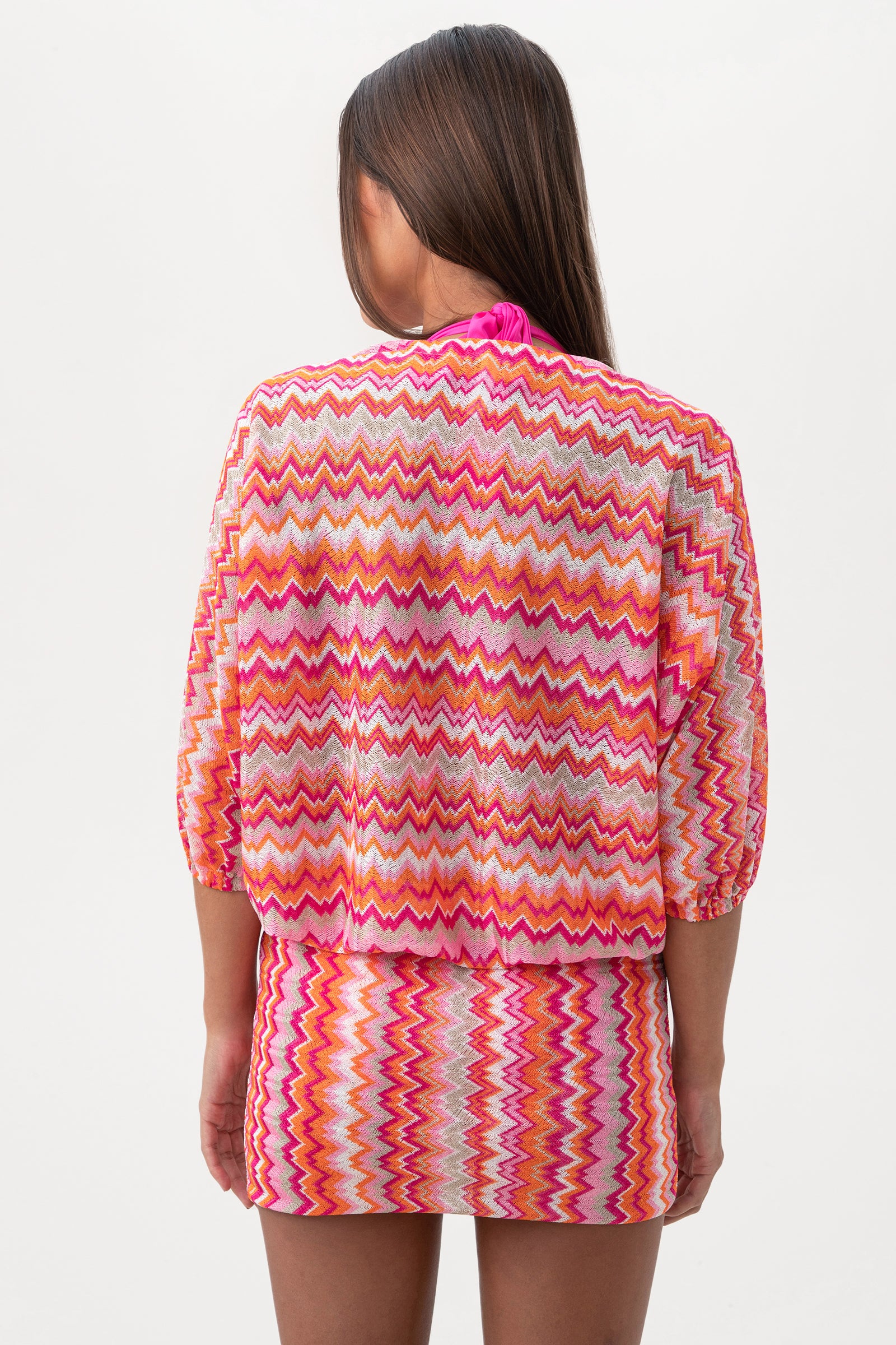 Women's Zen Zig Zag Crochet V-Neck Short Swim Cover-Up Dress - Image 3